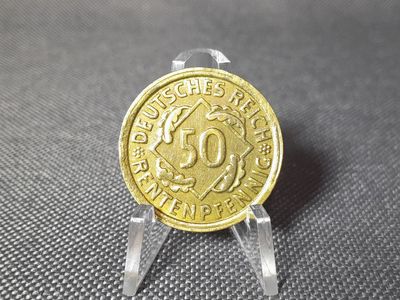 Münze Weimarer Republik 1924 G 50 Rentenpfennig Karlsruhe Fehlprägung Erhaltung
