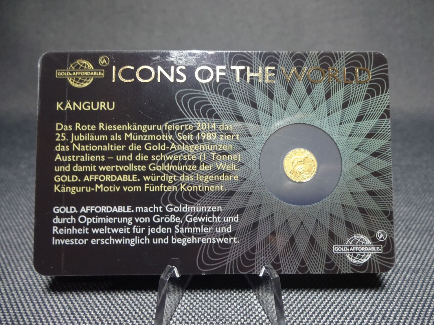 Goldmünze Ruanda 2015 10 Francs Känguru Icons of the World Goldcard 1/200 Oz Unze