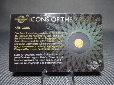 Goldmünze Ruanda 2015 10 Francs Känguru Icons of the World Goldcard 1/200 Oz Unze