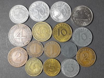 Münzen Set Drittes Reich 1924 - 1943 1 2 4 5 10 50 Reichspfennig Reichsmark Münzen Set Drittes Reich 1924 - 1943 1 2 4 5 10 50 Reichspfennig Reichsmark