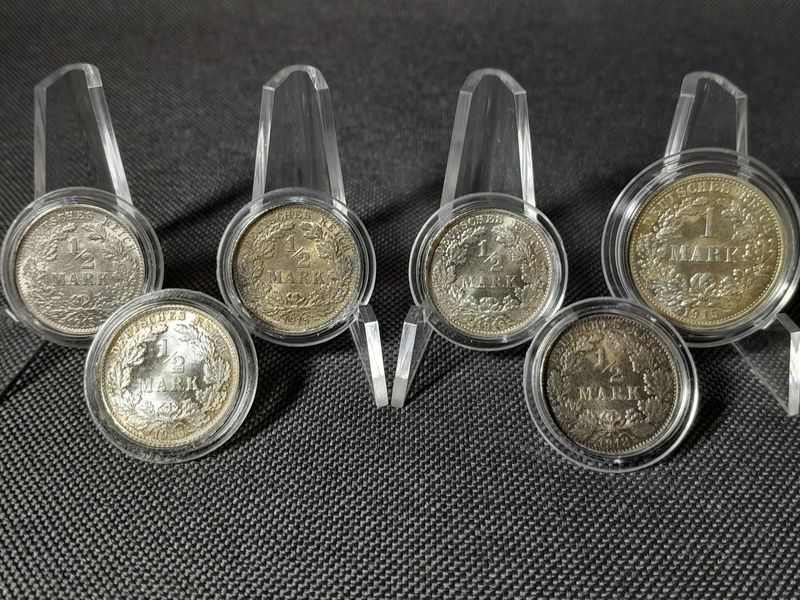 Silbermünzen Set Deutsches Kaiserreich 1915 1916 1918 F 1/2 1 Mark Fehlprägung Erhaltung!
