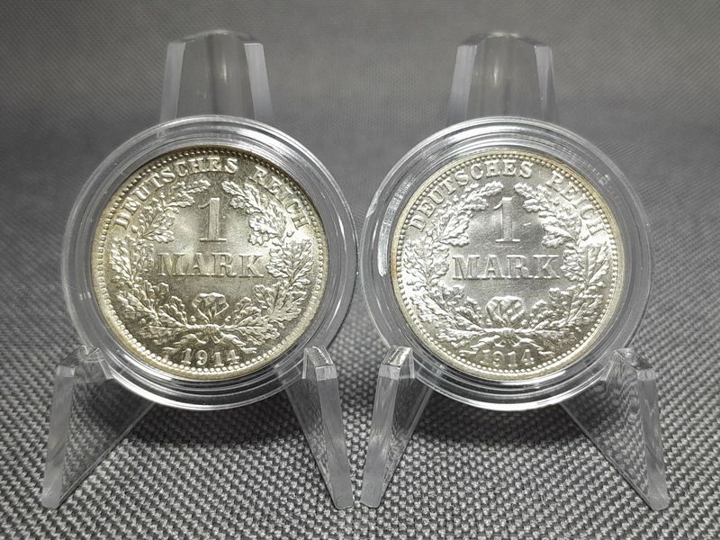 Silbermünzen Set Deutsches Kaiserreich 1914 D F 1 Mark Fehlprägung Erhaltung