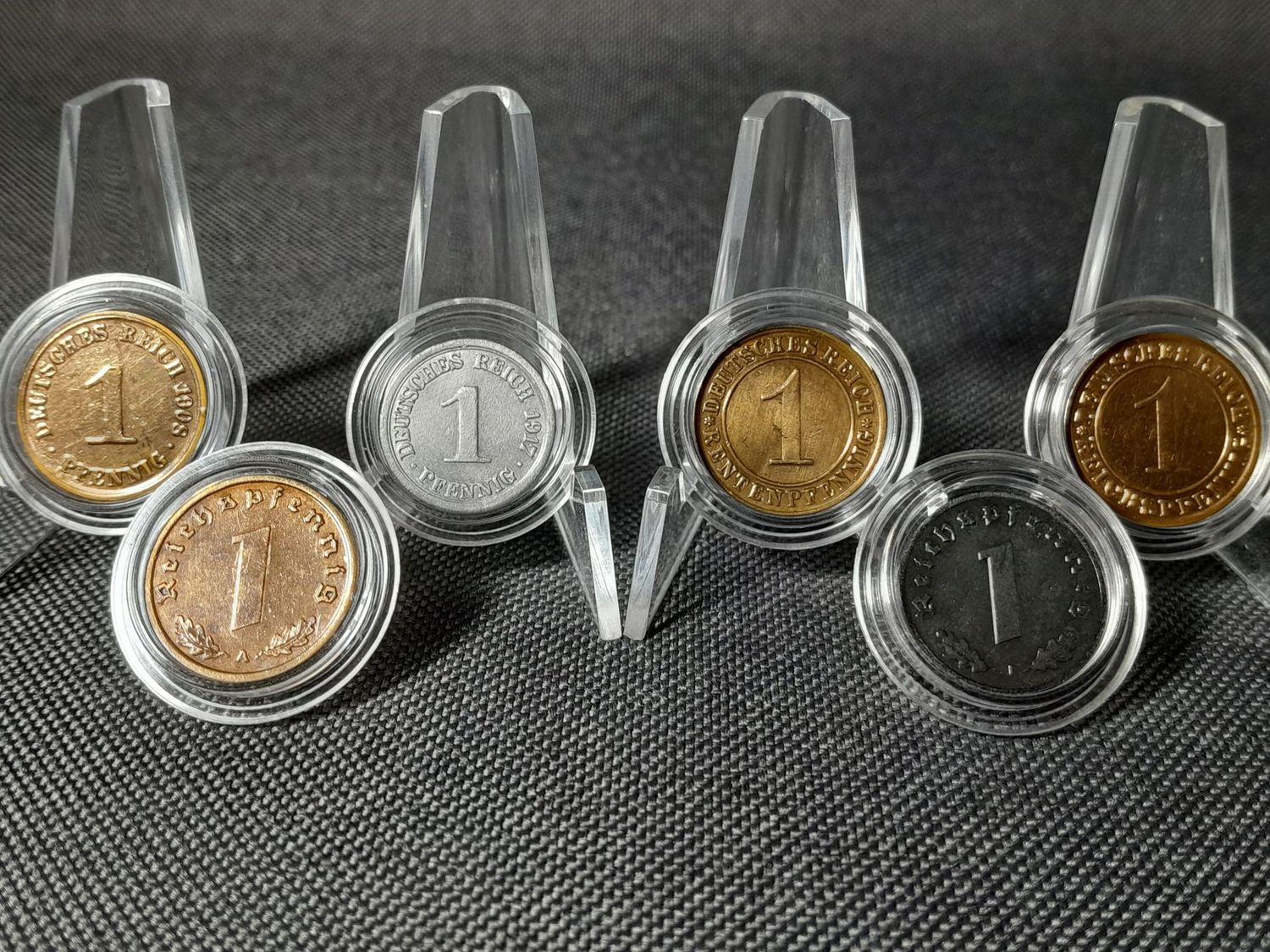 Münzen Set 1908 1917 1923 1931 1939 1942 1 Pfennig Reichspfennig Kaiserreich Weimarer Republik Drittes Reich Erhaltung!