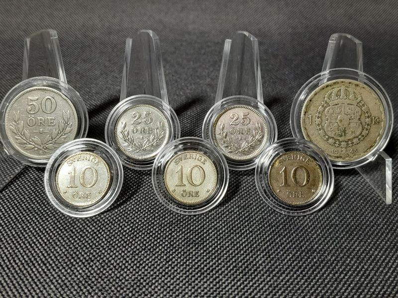 Silbermünzen Set 1927 - 1943 Schweden 10 25 50 Öre 1 Krone Sverige König Gustav V. Silbermünzen Set 1927 - 1943 Schweden 10 25 50 Öre 1 Krone Sverige König Gustav V.