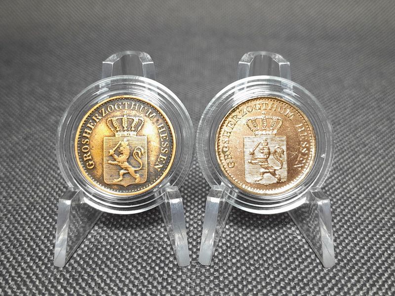 Münzen Set 1866 & 1871 Altdeutschland 1 Pfennig Großherzogtum Hessen Ludwig III. Erhaltung!