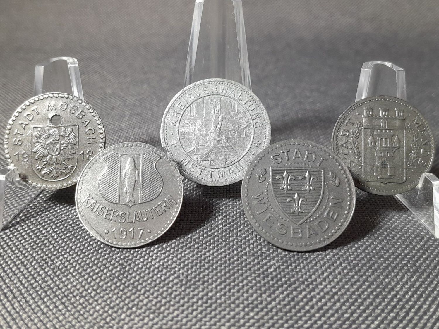 Münzen Set Deutsches Kaiserreich 1917 1918 10 50 Pfennig Mosbach Mettmann Menden Kaiserslautern Kriegsnotgeld Münzen Set Deutsches Kaiserreich 1917 1918 10 50 Pfennig Mosbach Mettmann Menden Kaiserslautern Kriegsnotgeld