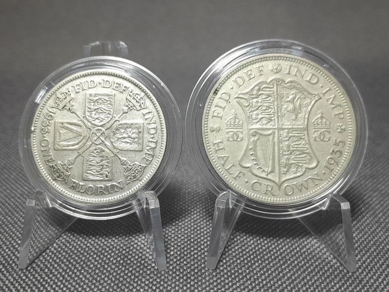 Silbermünzen Set England 1933 1935 1 Florin Half 1/2 Crown Krone George V. Silbermünzen Set England 1933 1935 1 Florin Half 1/2 Crown Krone George V.