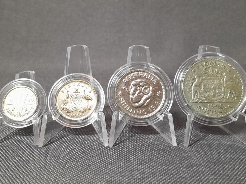 Silbermünzen Set Australien 1941 1946 1951 1952 3 6 Pence Shilling Florin King George VI. Silbermünzen Set Australien 1941 1946 1951 1952 3 6 Pence Shilling Florin King George VI.