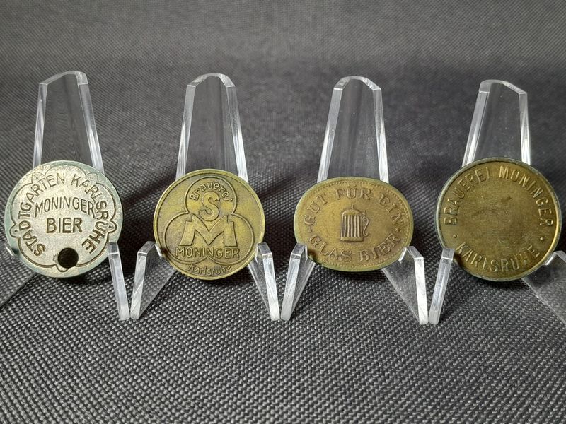 Wertmarken Set Biermarke Brauerei Moninger Karlsruhe Glas Bier E. B. H. Token Jeton