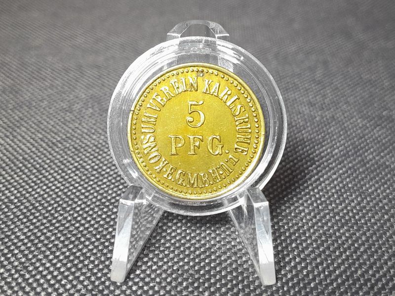 Wertmarke Deutsches Kaiserreich 5 Pfennig Konsumverein Karlsruhe Gegenmarke Erhaltung!
