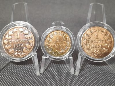 Münzen Set Baden 1856 1/2 1 Kreuzer Großherzog Friedrich Altdeutschland Patina Erhaltung!