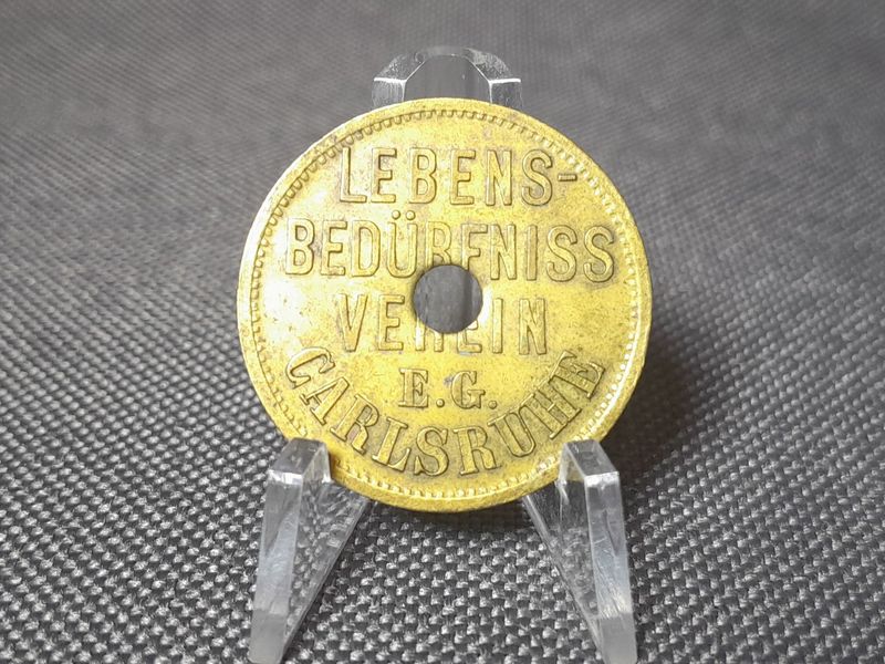 Wertmarke 1 Mark 1871 Karlsruhe Token Altdeutschland Lebensbedürfniss Verein E. G. Carlsruhe