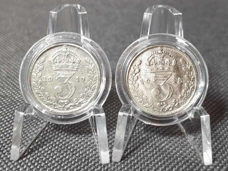 Silbermünzen Set England 1917 1918 3 Pence King George IV. Lichtenrader Fehlprägung Silbermünzen Set England 1917 1918 3 Pence King George IV. Lichtenrader Fehlprägung