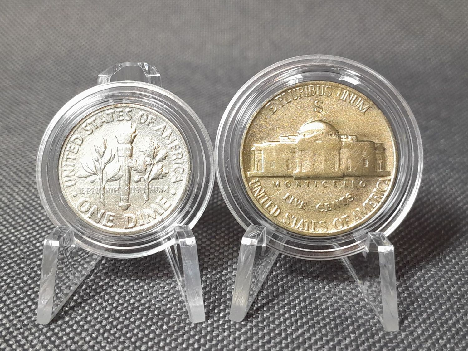 Silbermünzen Set USA 1943 1946 5 10 Cent Jefferson Nickel Roosevelt Dime Erhaltung