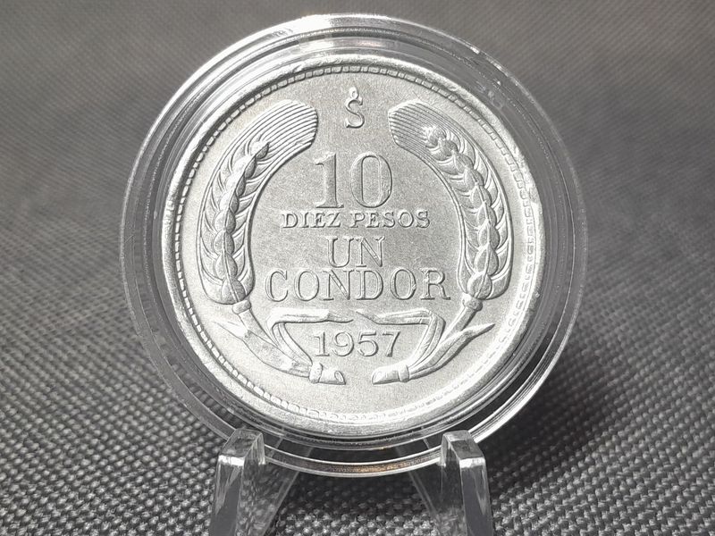 Münze Chile 1957 10 Pesos Un Condor Erhaltung!