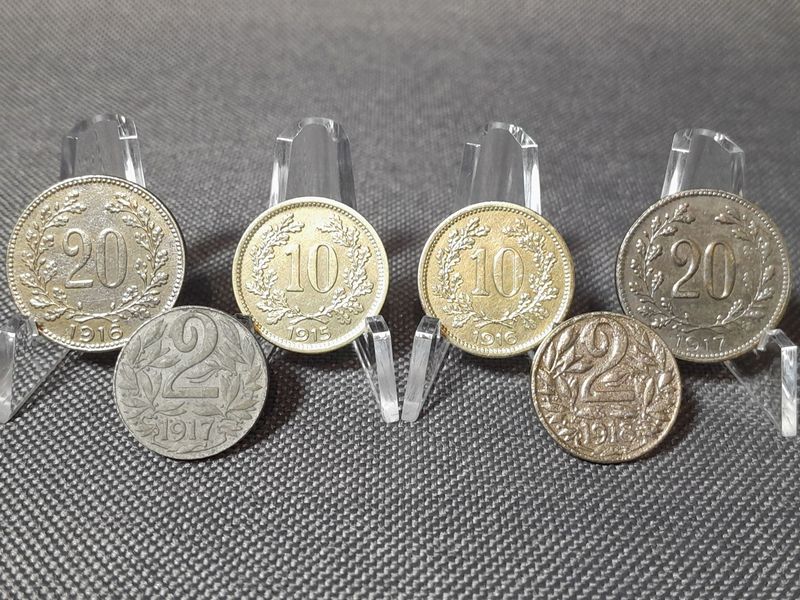 Münzen Set Österreich 1915 1916 1917 1918 2 10 20 Heller Erhaltung