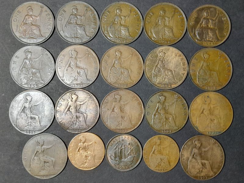 Münzen Set England 1906 - 1948 1/2 1 Penny King Edwards VII. George V. & VI. Britannia Münzen Set England 1906 - 1948 1/2 1 Penny King Edwards VII. George V. & VI. Britannia