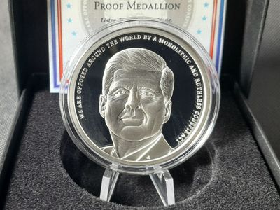 Silbermedaille USA 2022 Kennedy Verschwörung Conspiracy Zitat Silver Shield PP Proof 1 Oz Unze