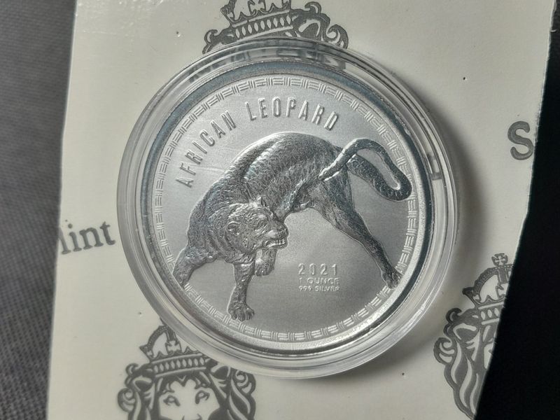 Silbermünze Ghana 2021 5 Cedis African Leopard Blister 1 Oz Unze