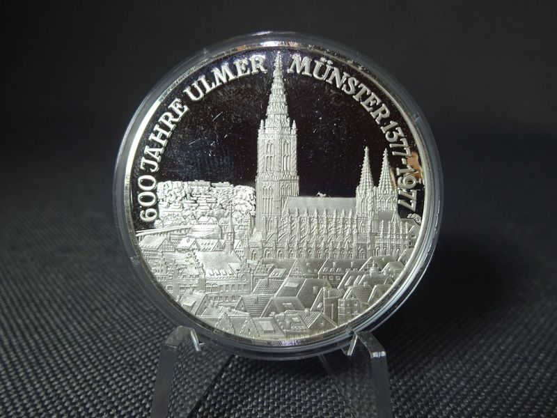 Silbermedaille 1977 Ulm Deutschland 600 Jahre Ulmer Münster 1377 Grundsteinlegung