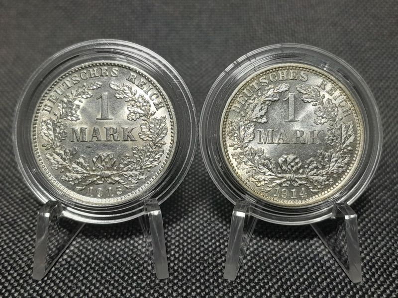 Silbermünzen Set Deutsches Kaiserreich 1914 1915 D F 1 Mark Erhaltung