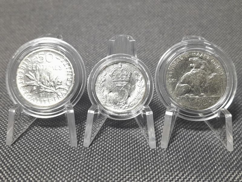 Silbermünzen Set England Belgien Frankreich 1901 1916 1917 3 Pence 50 Centimes Silbermünzen Set England Belgien Frankreich 1901 1916 1917 3 Pence 50 Centimes
