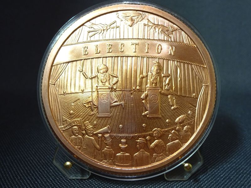 Medaille USA Election Politiker Marionetten Puppentheater Wahl Betrug Cresent City Silver Kupfer 5 Oz Unze