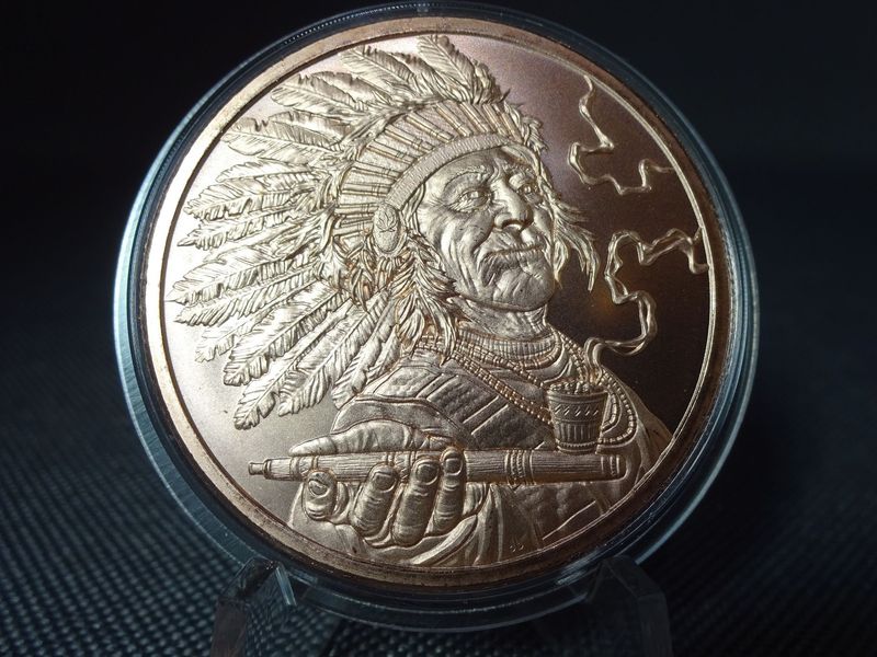 Kupfermedaille USA 2019 Indianer Friedenspfeife Häuptling Pfeife Silver Shield 1 Oz Unze