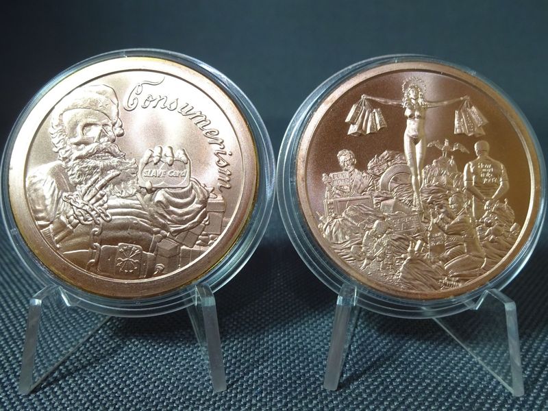 Kupfermedaillen Set USA Weihnachtsmann Konsum Weihnachten Slave Card Silver Shield 1 Oz Unze