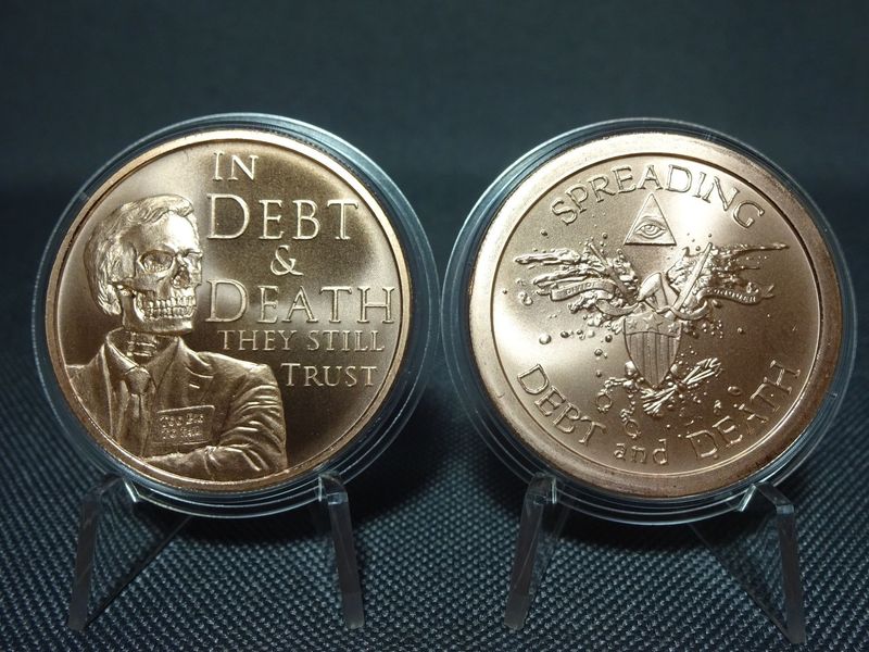 Kupfermedaillen Set USA 2018 2019 Debt Death Skull Schulden Tod Silver Shield 2x 1 Oz Unze