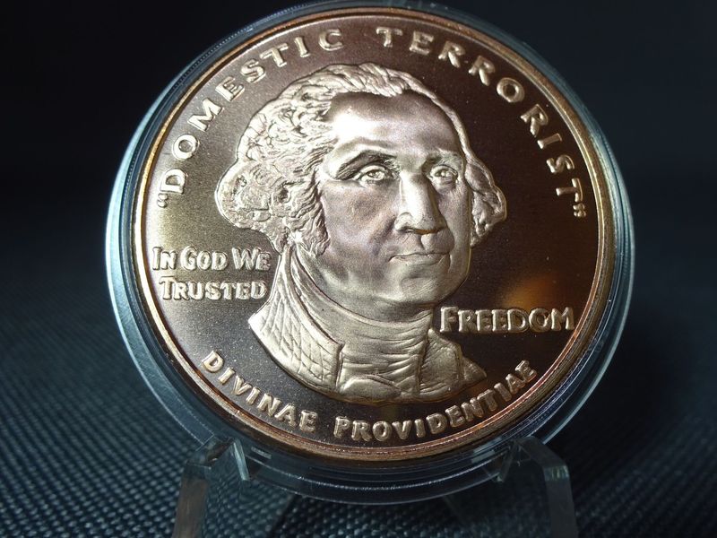 Kupfermedaille USA 2017 George Washington Domestic Terrorist Silver Shield 1 Oz Unze