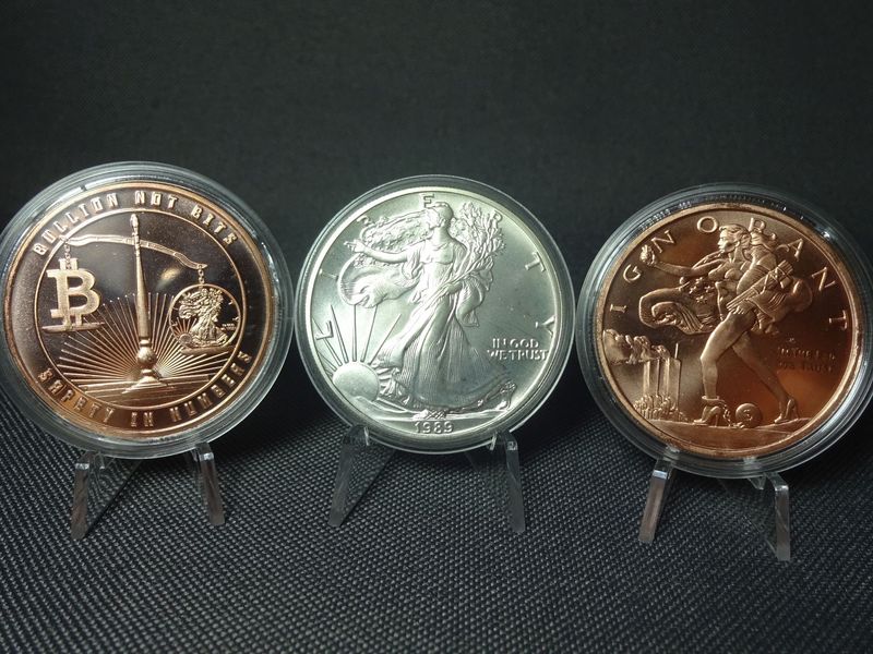 Silbermünze Set USA 1989 1 Dollar American Eagle Walking Liberty Ignorant Bitcoin Silver Shield Kupfermedaille 1 Oz Unze