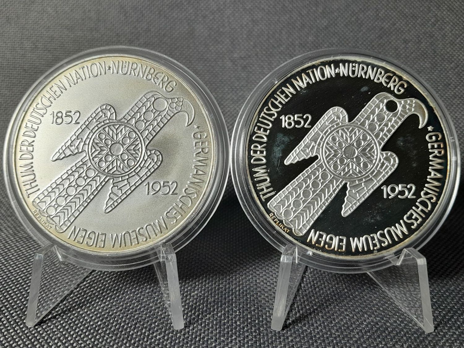 Silbermedaille Deutschland Set 5 Mark Replikat 1992 1952 Germanisches Museum PP Proof 1 Oz Unze