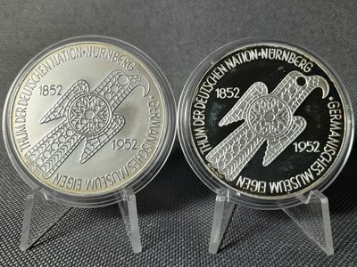 Silbermedaille Deutschland Set 5 Mark Replikat 1992 1952 Germanisches Museum PP Proof 1 Oz Unze