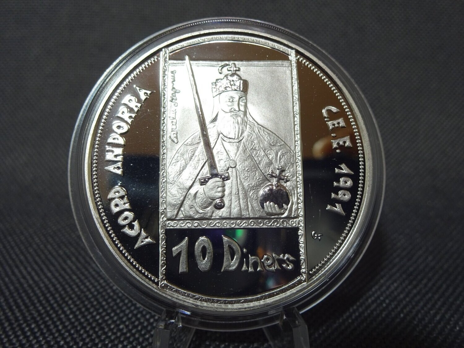 Silbermünze Andorra 1992 10 Diners Karl der Große Proof Silbermünze Andorra 1992 10 Diners Karl der Große Proof
