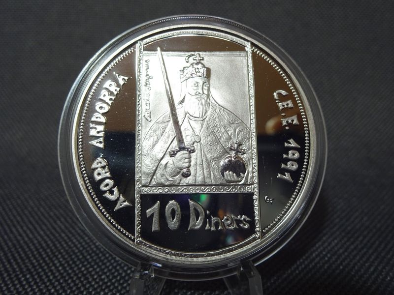 Silbermünze Andorra 1992 10 Diners Karl der Große Proof Silbermünze Andorra 1992 10 Diners Karl der Große Proof