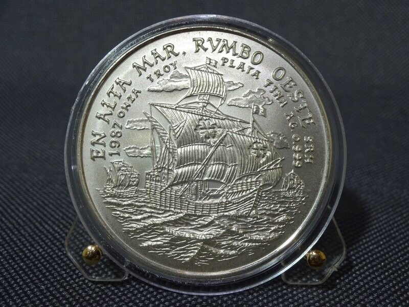 Silbermedaille Kuba 1987 Kolumbus Schiff 1 Oz Unze Silbermedaille Kuba 1987 Kolumbus Schiff 1 Oz Unze
