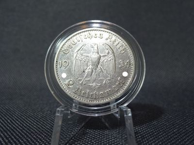 Silbermünze Drittes Reich 1934 G 2 Reichsmark Garnisonkirche Datum Silbermünze Drittes Reich 1934 G 2 Reichsmark Garnisonkirche Datum