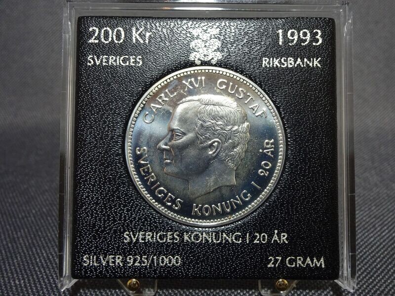 Silbermünze Schweden 200 Kronen 1993 20. Jahrestag König Gustav PP Proof Silbermünze Schweden 200 Kronen 1993 20. Jahrestag König Gustav PP Proof