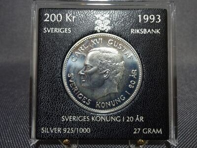 Silbermünze Schweden 200 Kronen 1993 20. Jahrestag König Gustav PP Proof Silbermünze Schweden 200 Kronen 1993 20. Jahrestag König Gustav PP Proof