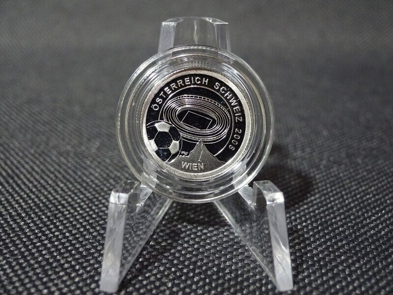 Silbermünze Liberia 2007 1 Dollar Fussball EM 2008 Wien Stadion PP 1/25 Oz Unze Selten