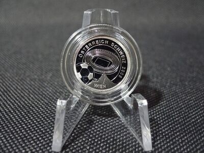 Silbermünze Liberia 2007 1 Dollar Fussball EM 2008 Wien Stadion PP 1/25 Oz Unze Selten