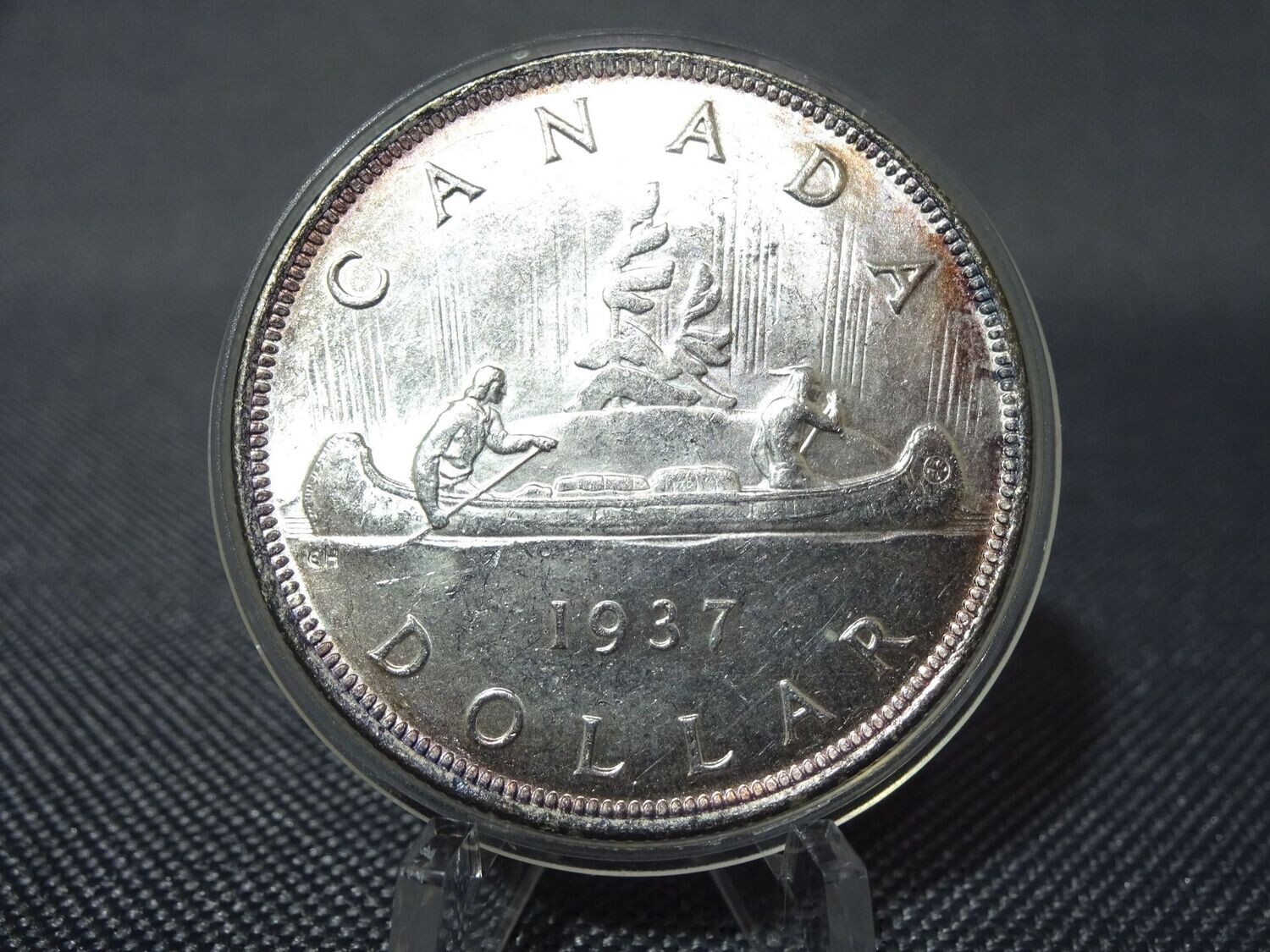 Silbermünze Kanada 1937 1 Dollar Kanu Indianer King George VI.
