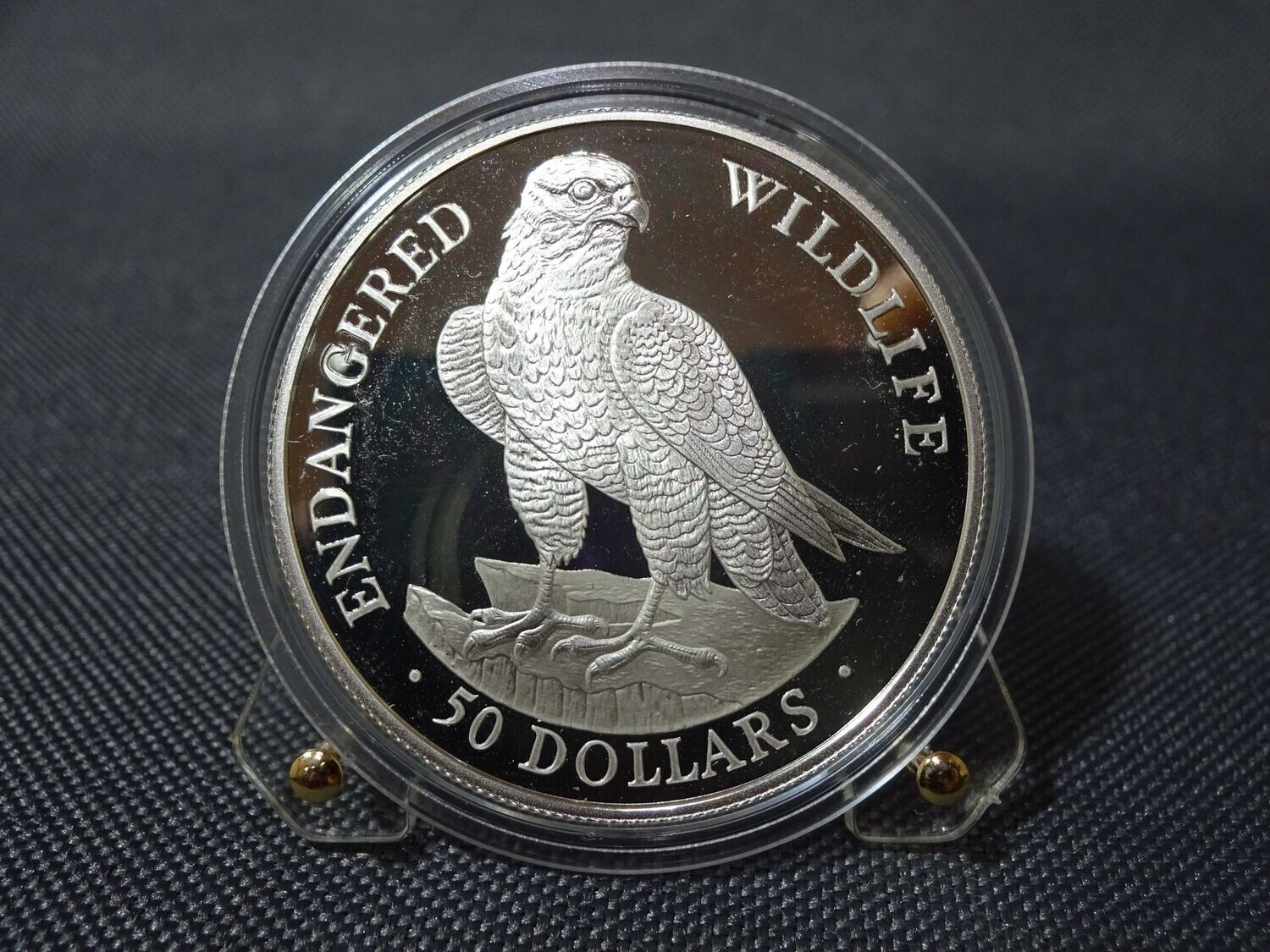 Silbermünze Cook Islands 1991 50 Dollars Wanderfalke Tierwelt Wildlife PP Proof
