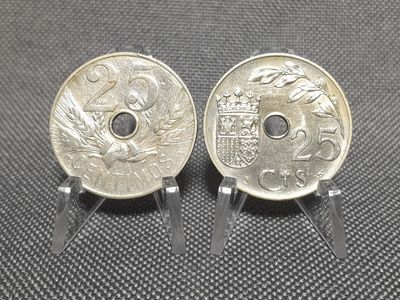 Münzen Set Spanien 1927 1937 25 Centimos