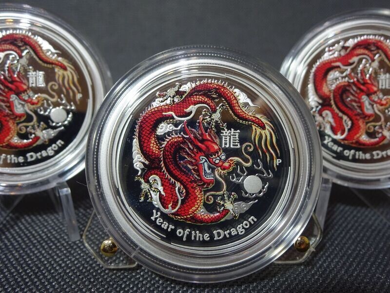 Silbermünze Australien 2012 50 Cents Lunar Drache Farbe PP Proof 1/2 Oz Unze