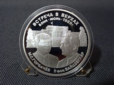 Silbermedaille Russland Sowjetunion UdSSR CCCP 1989 Staatsbesuch Gorbatschow PP Proof Weizsäcker 1 Oz Unze