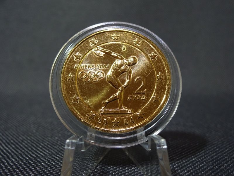 Münze Griechenland 2004 2 Euro Olympia Athen Diskuswurf Vergoldet Münze Griechenland 2004 2 Euro Olympia Athen Diskuswurf Vergoldet