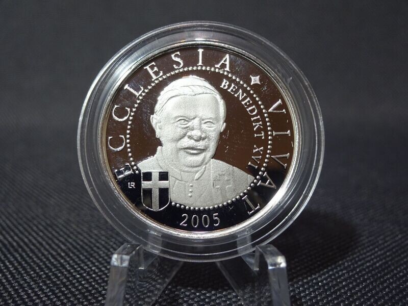 Silbermedaille 2005 Papst Benedikt XVI. Ratzinger Ecclesia Vivat Sedisvakanz PP Proof