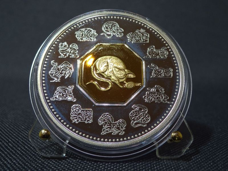 Silbermünze Kanada 2008 15 Dollars Lunar Maus Ratte Gilded PP Proof > 1 Oz Unze
